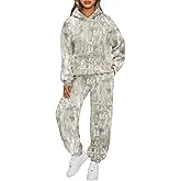ACCPUR 2 Piece Camo Sweatsuits for Women Oversized Maple Leaf Hoodies Sets Graphic Sweatshirts Tracksuits Fleece Fall Outfits