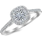 Houston Diamond District 1.25 Carat LAB GROWN DIAMOND Gorgeous Classic Cushion Halo Style Round Cut Diamond Engagement Ring (D-E Color VS1-VS2 Clarity 0.75 Ct Center) 14K White Gold Size-8