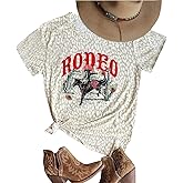 Western Cowboy T-Shirt for Women Cowgirl Rodeo Casual Shirts Vintage Desert Cactus Graphic Tee Tops