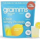 GRAMMS Clear Protein Powder 20G Protein for Women & Men | Lactose Free, Grass-Fed Whey Isolate, Gluten Free, Zero Sugar, Gut Friendly, Non-Bloating (Lemonade-18 Servings)