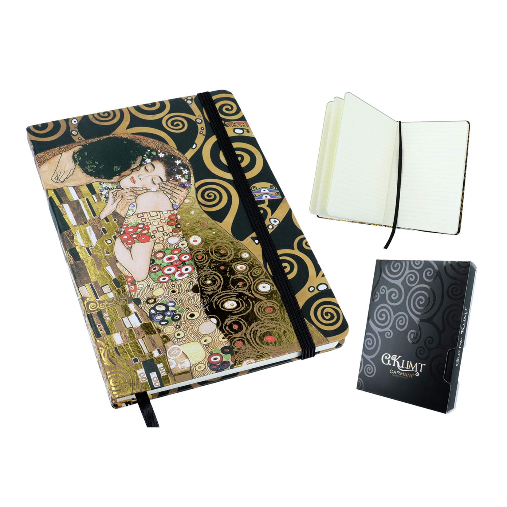 Carmani - A5 notebook with Gustav Klimt painting The Kiss 96 lined pages, paperback small journal, dairy