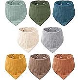 Konssy 8-Pack Muslin Baby Bibs, Absorbent Bandana Drool, 100% Cotton Unisex Baby Bibs for Teething and Drooling