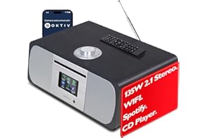 Lemega M5P Upgrade Internet Radio with CD Player, Powerful 2.1 Stereo System,Spotify HiFi, Bluetooth, FM Radio, Acoustic Wood Cabinet,50 Presets, Headphone Jack,OKTIV APP Control - Black