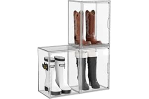 ZHAIXIAONIAN Boot Storage Organizer Tall Boots Boxes 3 Pack Clear Plastic Stackable Boot Organizers and Storage, Shoe Organizer Box, Shoe Bin Container, Acrylic Display Case for Entryway, Closet