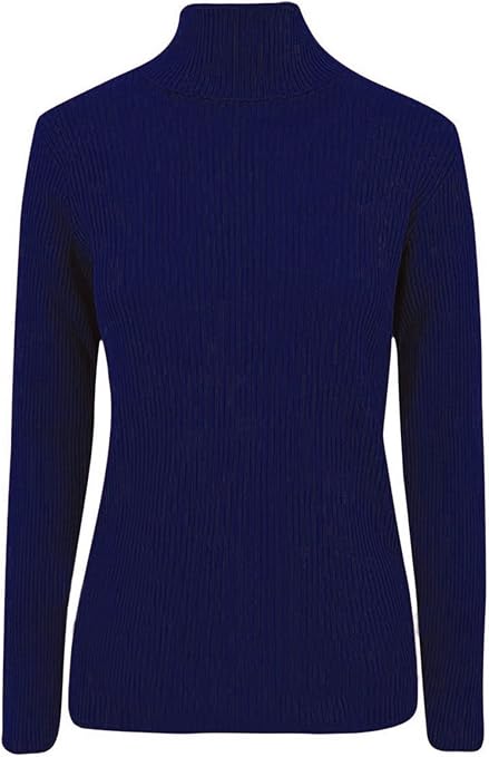 Women's Polo Neck Cashmere Sweater Solid Color (Navy)
