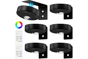 Aokpsrt Picture Lights, Battery Operated Wall Light, Puck Lights with Remote, 13 RGB Colors, Dimmable&Timer, Wireless Gallery Light, Art Display Lighting for Paintings Black 6Pcs