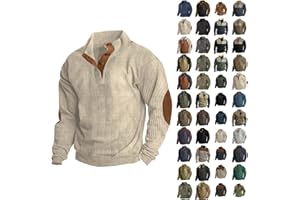 QWENTMTNTY Men's Corduroy Pullover Lapel Mock Neck Long Sleeve Winter Sweaters Warm Polo Sweatshirts with Elbow Patches