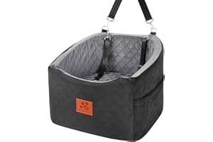 HEGGOOE Dog Car Seat for Small Medium Dogs, Memory Foam Booster Car Seat for Dogs up to 35 lbs, Elevated Pet Car Seat with Washable Removable Cover and Storage Pockets (Black/Gray)