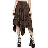 Simlakey Women Renaissance Fairy Skirt Y2K Flowy Skirt Asymmetrical Layered Lace High Waist Gothic Boho Pirate Costume