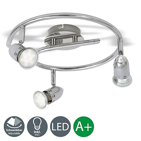 LED Deckenleuchte I Deckenlampe I Deckenstrahler I Deckenspot I 3 flammige LED Spirale I Spotleuchte I 3 x 3W GU10 I Chrom