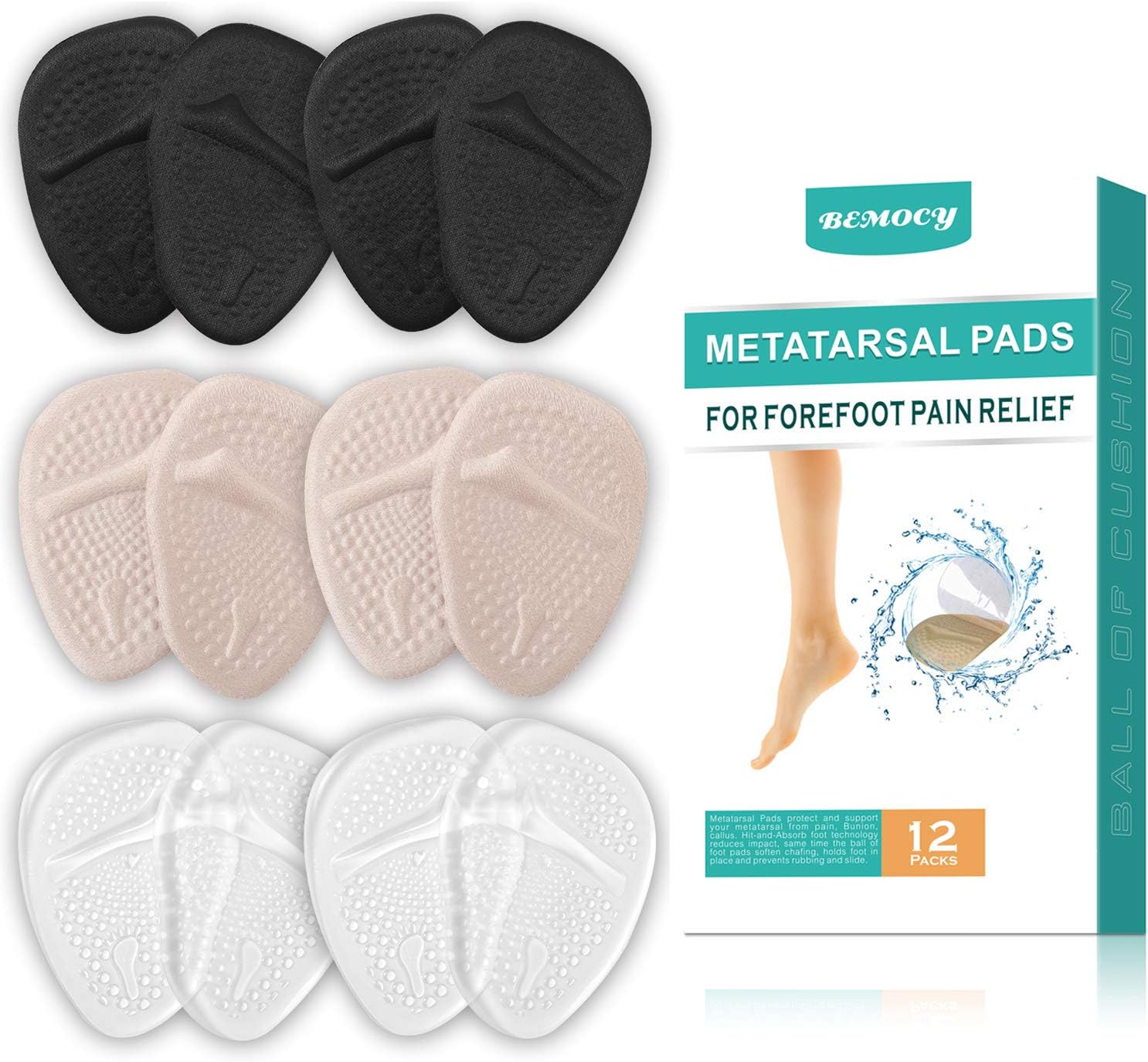 12pcs Ball Of Foot Cushions Metatarsal Padscushion Soft Gel Insole Pads High Heel Inserts Reusable Forefoot Cushions Best For Mortons Neuroma And