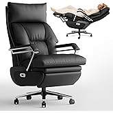 OKUP M80A Dual Motor Electric Executive Office Chair with Footrest, Comfortable Reclining Office Chair Wide Seat, Big and Tall Ergonomic Leather Home Office Desk Chair (Black,No Massage)