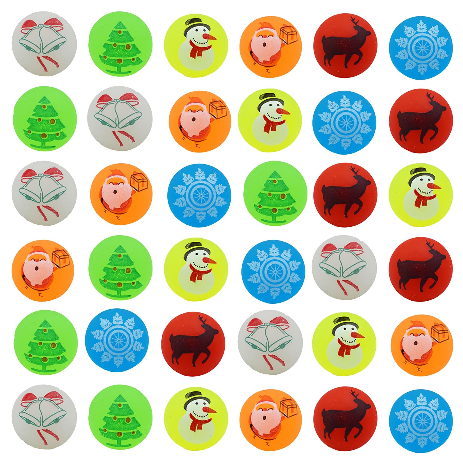 RmKbe 36pcs Christmas Bouncing Balls Assorted Colourful Magic Bouncy Balls Christmas Party Bags Fillers Xmas Bouncy Party Favor Supplies for Adult