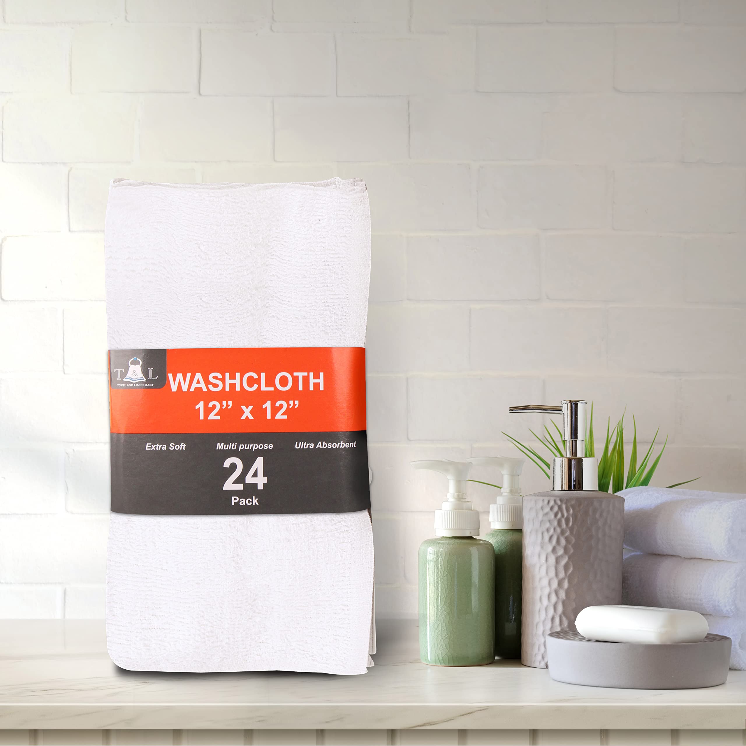 Towel and Linen Mart 100% Cotton - 24 PK Wash Cloth Set - White Color Flannel Face Cloths, Highly Absorbent and Soft Feel Fingertip Towels (White, Pack of 24)