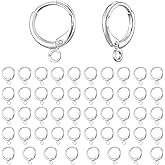 Xindojuz 50 PCS Sterling Silver Earring Hooks, Small Huggie Hoop Earrings for Jewelry Making, Leverback French Dangle Earring Hook Findings Earrings Supplies for Women (15mm×11mm)