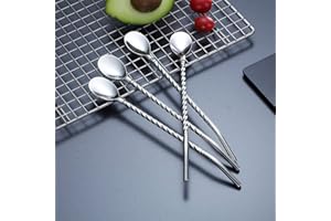 Iced Tea Spoon With Straw Handle For Drinking, 4 Pieces 8.8" Stainless Steel Long Handle Bar Spoon Silverware For Mixing and 