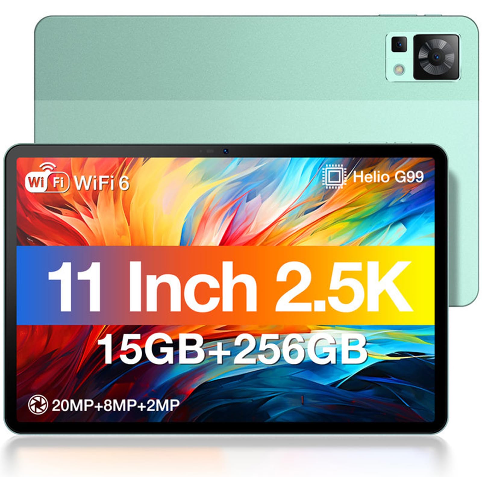DOOGEE T30 PRO 11 Inch Tablet, 2.5K Android Tablets with 15GB RAM 256GB ROM, Helio G99 Octa-core Gaming Tablet with 8580mAh, 4 Speakers, 20MP Camera, TÜV Low Bluelight, BT5.0, Green