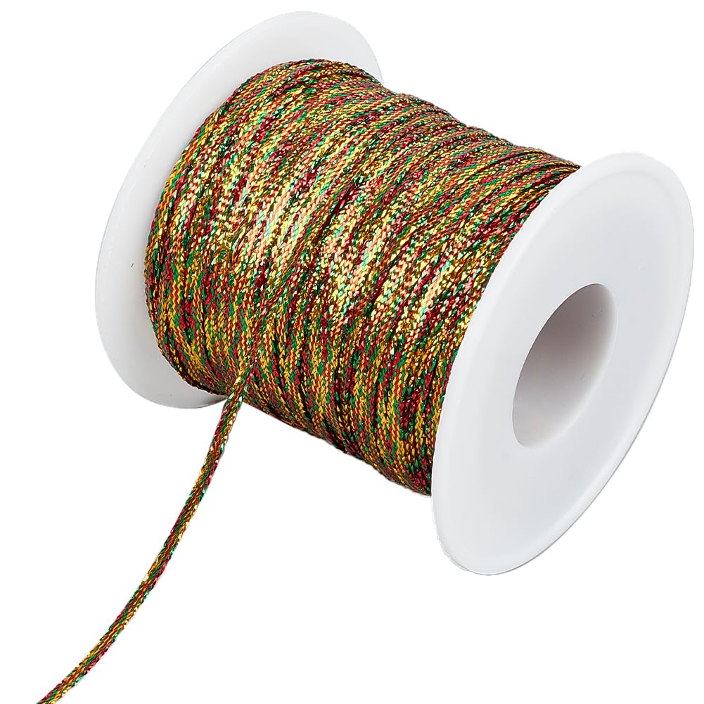 GORGECRAFT 100m Colorful Dreadlock Rope 3mm Hair Wrap String Nylon Braided Ribbon Hiphop Hair Tie Metallic Hair Braiding Band String Sparkly Edge Twine Glitter Cord for Craft Hair Extension