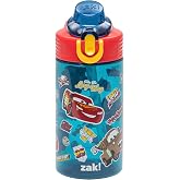 Zak Designs Disney Pixar Cars Sage 16oz Leak-Proof Straw Kids Water Bottle | BPA Free, Durable Plastic, Cupholder Friendly, Dishwasher Safe, Easy to Clean, Lid Lock, Handle, For School, Home, Travel