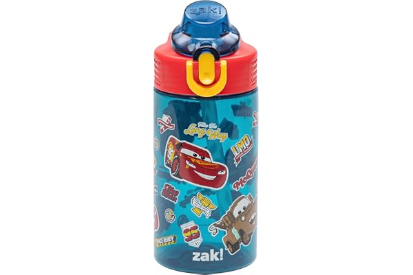 Zak Designs Disney Pixar Cars Sage 16oz Leak-Proof Straw Kids Water Bottle | BPA Free, Cupholder Friendly, Handle, Dishwasher