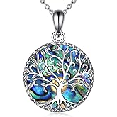 VONALA Tree of Life Necklace 925 Sterling Silver Tree of Life Pendant Abalone Shell Family Tree Jewelry for Women Men Birthday Christmas Gift
