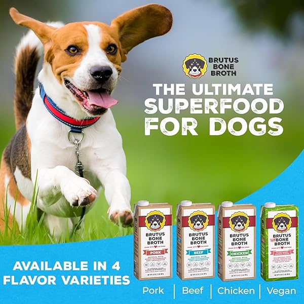 BRUTUS BONE BROTH LIQUID FOR DOGS | ALL NATURAL | MADE IN USA | GLUCOSAMINE & CHONDROITIN FOR HEALTHY JOINTS | HUMAN GRADE INGREDIENTS | HYDRATING DOG FOOD TOPPER, GRAVY & TREAT (PORK)