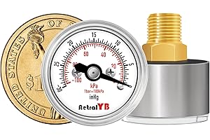 AetralYB 1inch Vacuum Pressure Gauge, 30Inhg-0/-100Kpa-0,1" Dial, 1/8 NPT Back Mount, 304 Stainless Steel Case, Brass Internal, for Vacuum Test