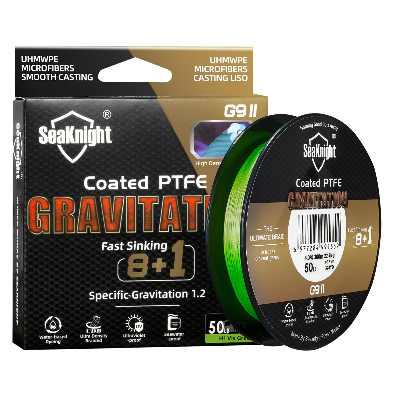 Seaknight G9 Series 9 Strands 8+1 Braided Fishing Lines 300M Fast Sinking Super Smooth PE Multifilament Wire PTFE Coating Seawater-proof UV-proof Sea Fishing Line 17-80LB