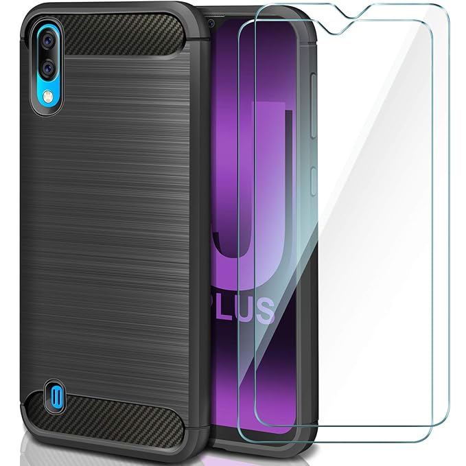 AROYI Samsung Galaxy J9 Plus Hülle + [2 Stück] Panzerglas Displayschutzfolie, Schutzhülle Silikon Schwarz Case Soft TPU Handy