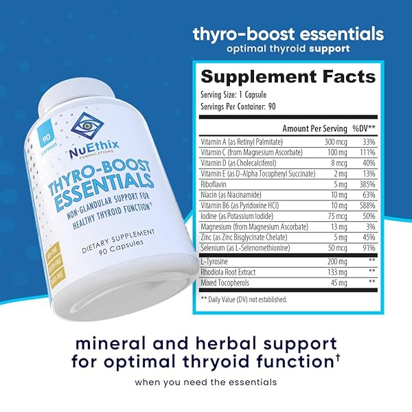 NUETHIX FORMULATIONS THYRO-BOOST ESSENTIALS, NON-GLANDULAR SUPPORT TO ASSIST WITH OPTIMAL THYROID FUNCTION, 90 CAPSULES