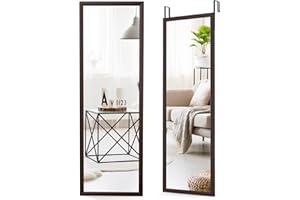 Tangkula Full Length Door Mirror Wall Mirror, 42.5”x14” Over The Door Mirror with 2 Sets of Height Adjusting Hanging Hooks, R