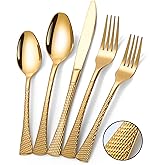 Lemeya Hammered Gold Silverware Set,20 Piece Modern Flatware Set Service for 4,Mirror Polished Stainless Steel Cutlery Set Utensil Set Tableware Set,Kitchen Knives Forks Spoons Set,Dishwasher Safe