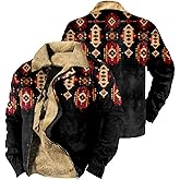 domirica Cowboy Western Jackets for Men Long Sleeve Aztec Sherpa Fleece Lined Zip Up Ethnic Fashion Big And Tall Warm Coat