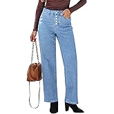 GRAPENT Wide Leg Jeans for Women High Waisted Trendy Button Fly Stretchy Denim Pants Vintage Straight Leg Trouser Jeans