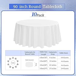 REWOMC 10 Pack Round Tablecloths - 90 Inch, White