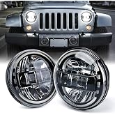 Xprite 7" LED Halo Headlights Compatible with 97-18 Jeep Wrangler JK, Black | Aluminum Housing, PC Lens, DOT Approved, High/Low Sealed Beam, IP67 Waterproof, Plug N Play