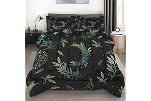Pamnest Comforter Set Twin Size, Green Boho Space Soft 2 Pcs Bedding for Kids and Adults, Herbs Witch Floral Comforter Set with Pillowcase, for Bedroom Bed Decor