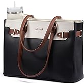 LOVEVOOK Laptop Tote Bag for Women Work, Teacher Tote Bag with Large Cup Holder, 15.6 Inch Waterproof Leather Computer Bag