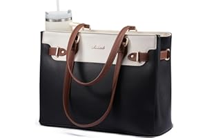 LOVEVOOK Laptop Tote Bag for Women Work, Teacher Tote Bag with Large Cup Holder, 15.6 Inch Waterproof Leather Computer Bag