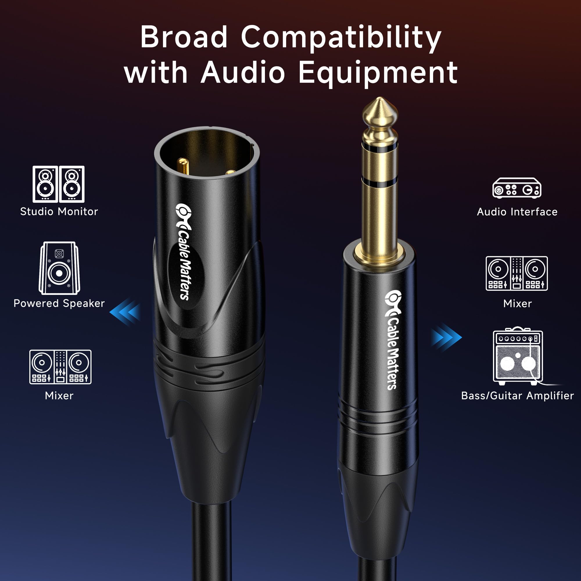 Cable Matters 6.35mm (1/4 Inch) TRS to XLR Cable - 10ft, Male to Male XLR to TRS Cable, Black - Not for Microphone Use