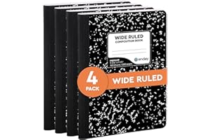 EMRAW Marble Composition Notebook Wide Ruled Black and White Composition Books 100 Sheets (4 Pack) - By Enday