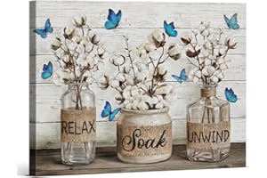 Floral Farmhouse Bathroom Wall Art Rustic Relax Soak Unwind Canvas Print Poster Country Bathroom Wall Decor 8x10 Inch Framed