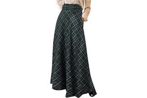 Christmas Womens Plaid Wool Skirts Elastic Waist A-Line Pleated Tartan Long Skirt Fall Fashion Outfits Winter Clothes