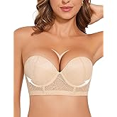 Amafuur Strapless Push Up Bra for Women Padded Underwire Support Convertible Lace Longline Bombshell Bras