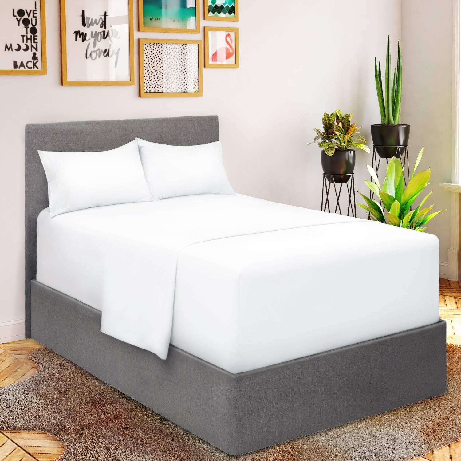 Mellanni Extra Deep Pocket Sheets - Queen Size Sheet Set - 4 Piece 1800 Brushed Microfiber Bedding with Extra Deep Pocket Fitted Sheet - Easily Fits 18-21 inch Mattress (Queen, White): Home & Kitchen
