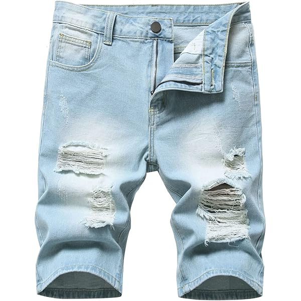 Men's Broken Holes Summer Stretchy Denim Short Pants Ripped