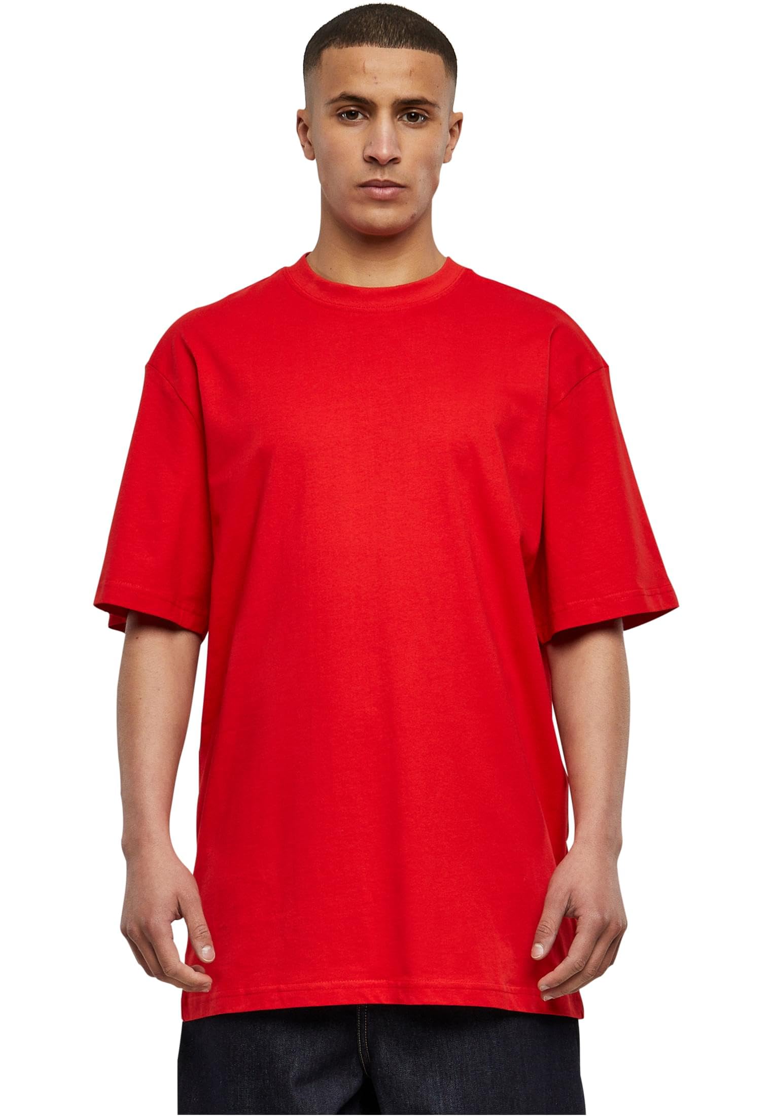 URBAN CLASSICS Men's Basic Crew Neck Tall Tee, Oversized Short Sleeves T-Shirt with Dropped Shoulders, 100% Jersey Cotton, in red, XL