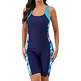 Halcurt Women's Boyleg Racerback Athletic One Piece Swimsuit Modest Knee Lenth Full Coverage Bathing Suit