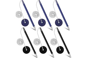 Pasimy Secure Pen with Adhesive Chain and Security Pen Holder for Office Supplies (Blue and Black,6 Pcs)