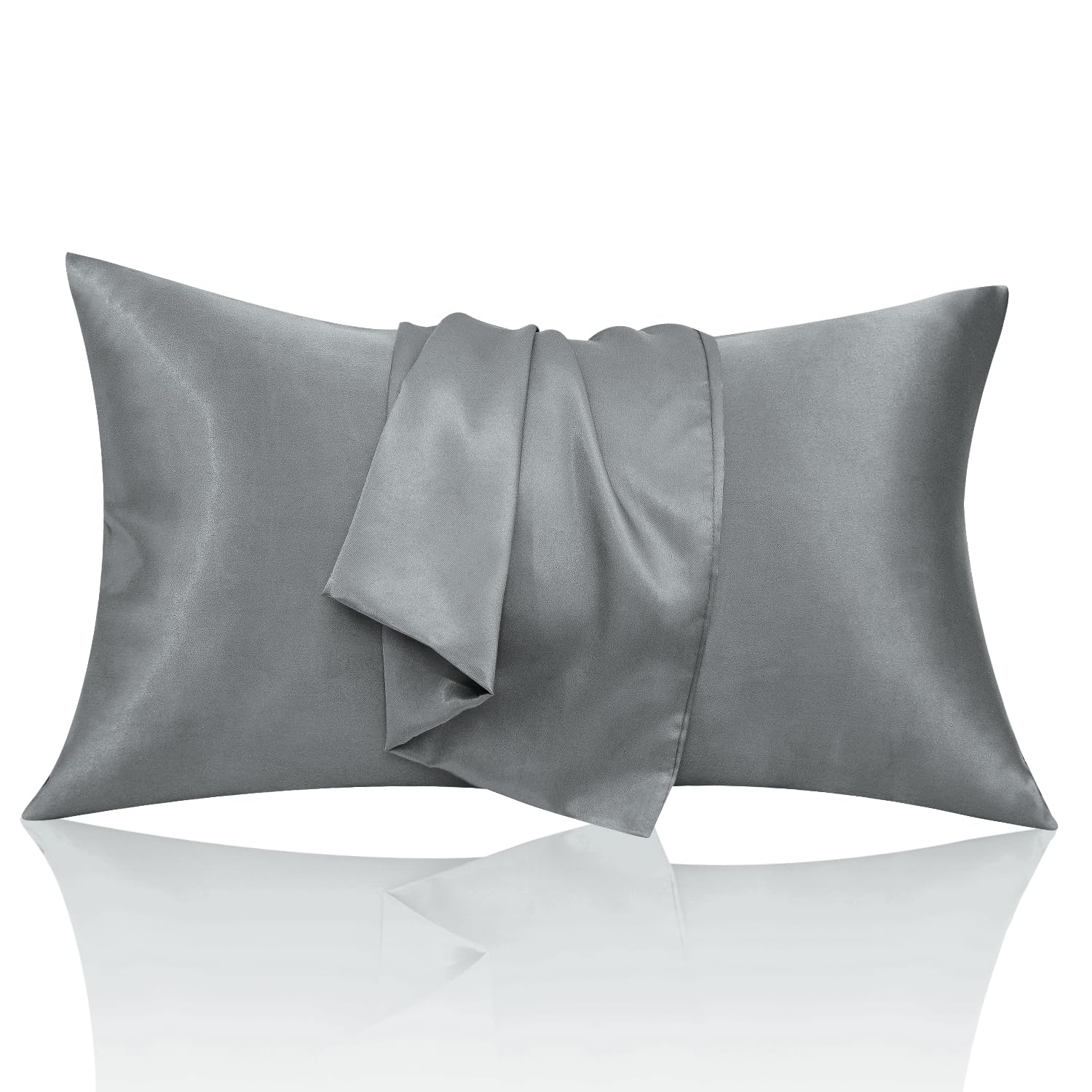 2 Piece Satin Pillowcase for Hair and Skin Similar to Silk Pillow Cases with Envelope Closure Cooling Pillow Cases for Sleeping Gifts for Women Men (20"x30"Queen Size,Grey)